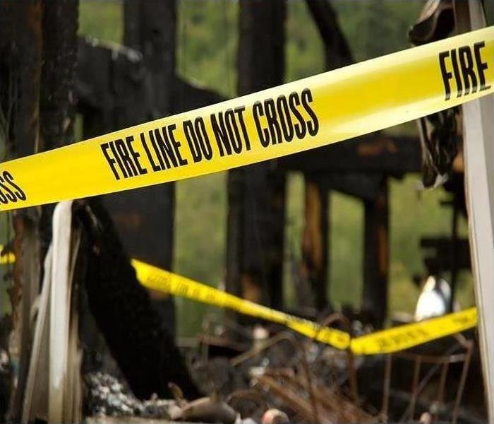 Fire damage with caution tape
